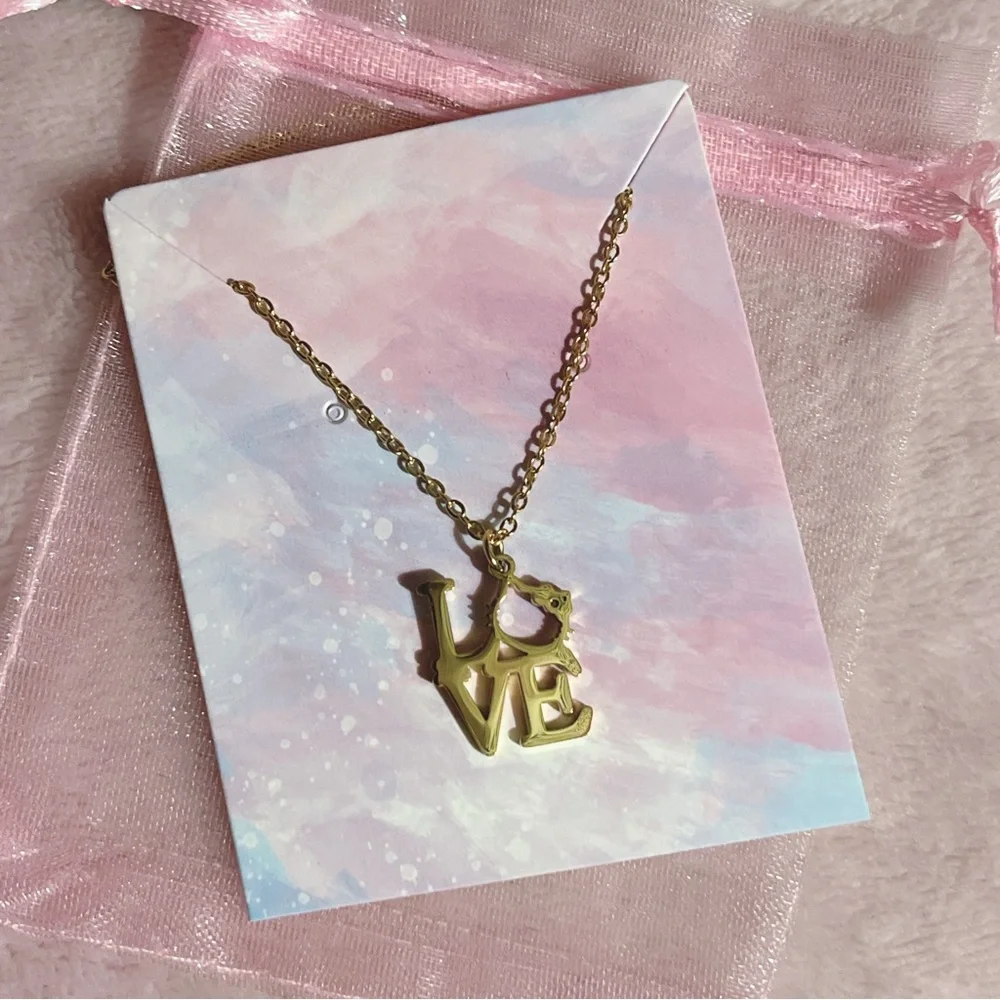 Hello Kitty “Love” Gold Stainless Steel Necklace - Picture 2 of 6